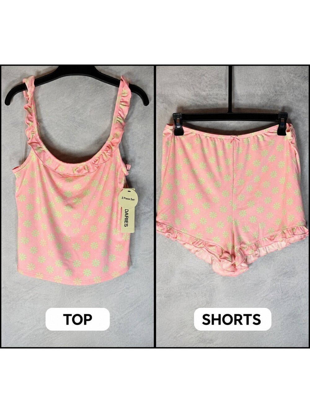 No Boundaries Womens M 8-10 Pink Green Floral 2 Piece Tank Shorts Pajama Set NWT